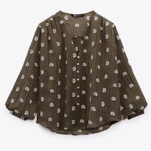 Zara Flowy Embroidered Blouse